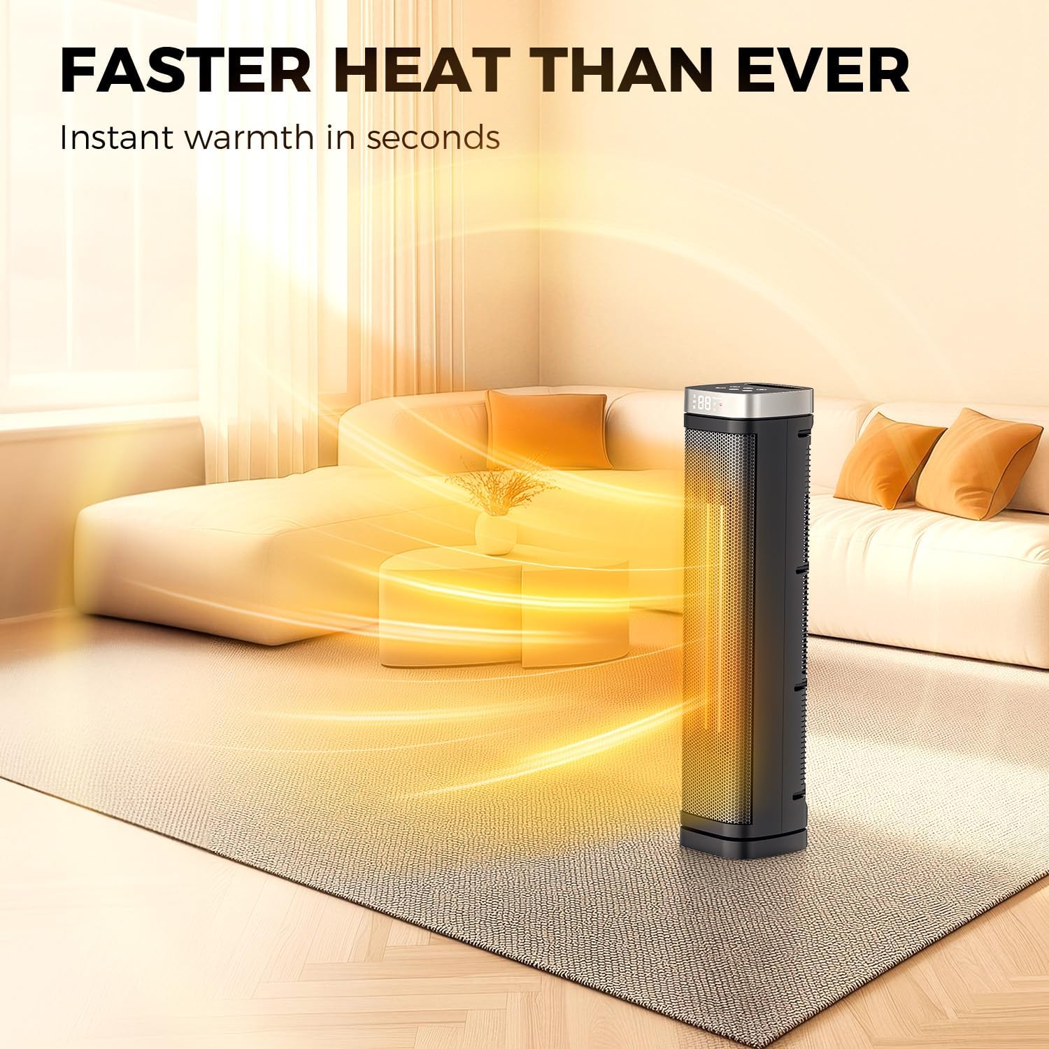 X-Large Space Heater for Indoor Use, Electric Ceramic Space Heater, Portable Heaters Fan for Office and Bedroom with Remote and Thermostat, 3 Modes, Overheating & Tip-Over Protection, ETL Listed,1500W